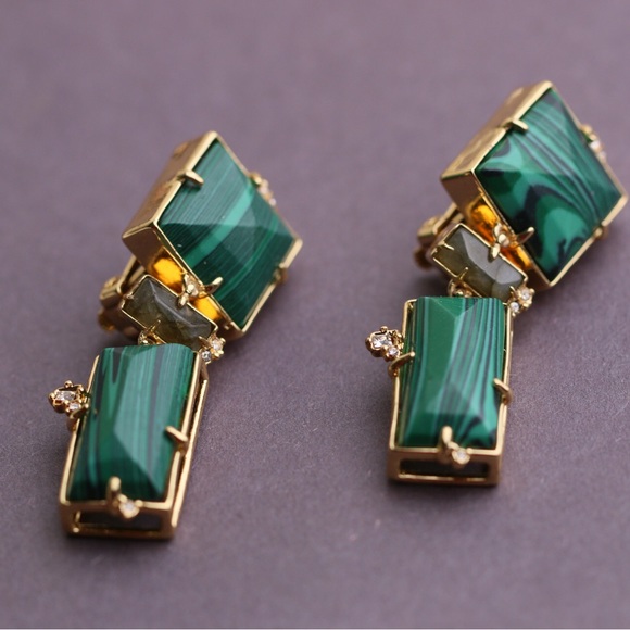 Alexis Bittar Green and Gold Earrings - Picture 1 of 5